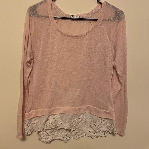 Eyeshadow Sweaters - Pink Sweater Top with White Lace